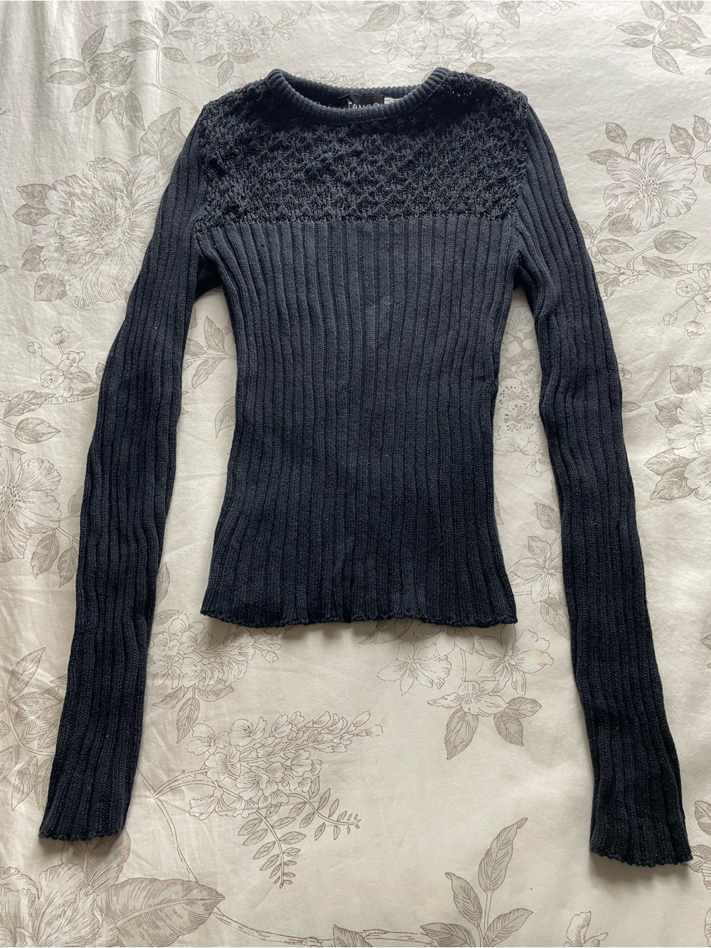 Vintage Black Ribbed Lace Cutout Long Sleeve Top Small 90s Vamp Whimsigoth Chic